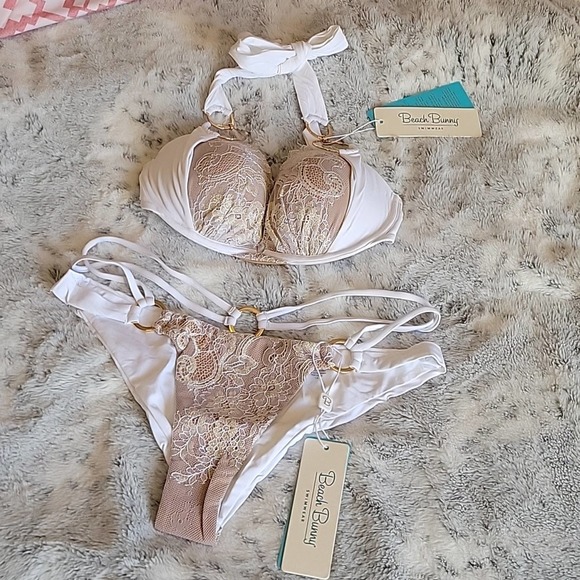 Beach Bunny Gun powder and lace white bikini. Size large. Lace. - Picture 5 of 10
